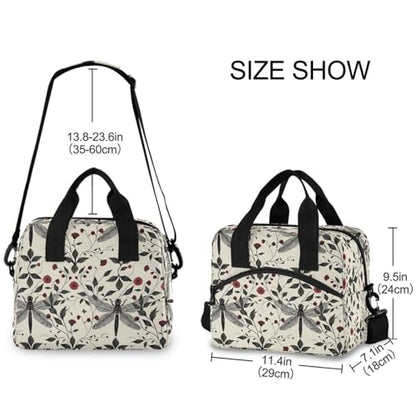 ALAZA Dragonfly Red Flowers Insulated Lunch Bag Women Men Portable Reusable Cooler Lunch Tote Bag for Work Office Picnic College - color: Multi 11