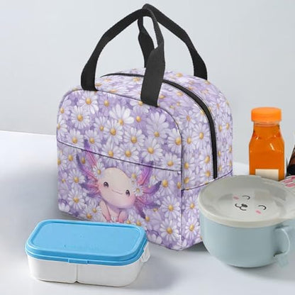 Purple Axolotl Girls Lunch Box Large Capacity Insulated Lunch Bag Thermal Picnic Cool Bags for School Picnic Travel Hiking Camping - color: Purple Axolotl