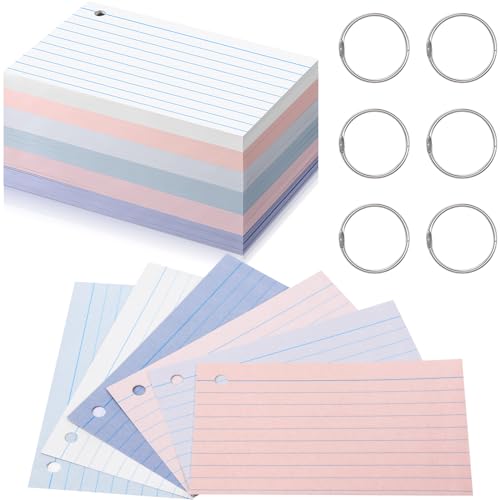 Epakh 300 Pieces Lined Index Cards 180 GSM Thick Flash Cards with Rings Notecards Punched Back to School for Studying Adults Home College Office(3 x 5 Inch,Stylish Colors) - color: Stylish Colors, size: 3 x 5 Inch