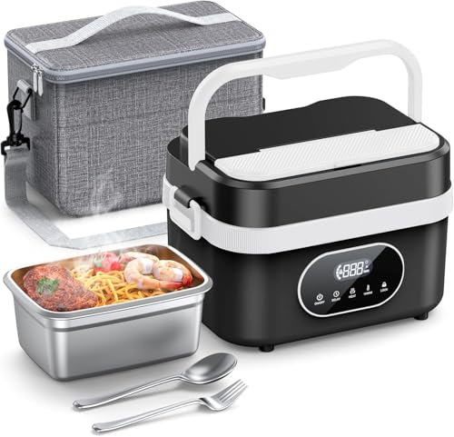 Cordless Electric Lunch Box, 18000mAh Rechargeable Self-Heating Lunch Box Food Warmer, 1.5L Portable Heated Lunch Container for Adults, Leakproof for Work, Office, Camping & Travel, Black-White - color: Black-White