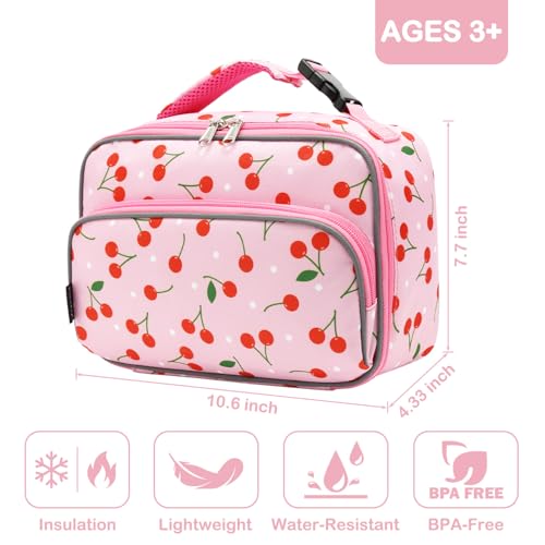 FlowFly Kids Lunch box Insulated Soft Bag Mini Cooler Back to School Thermal Meal Tote Kit for Girls, Boys,Cherry - color: Cherry