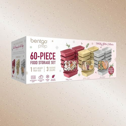 Bentgo Prep 60-Piece Holiday Food Storage Set - 1-Compartment Meal Prep Containers, 4-Cup Capacity, Reusable, Durable, PFAS & BPA-Free, Microwave/Freezer/Dishwasher Safe (Holiday Glitter Collection) - color: Holiday Glitter Collection
