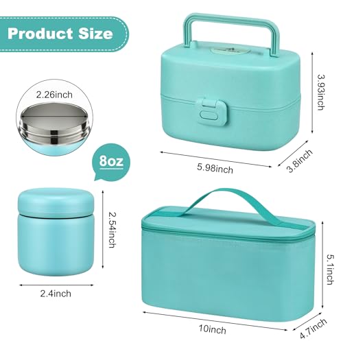 Pawtong Bento Lunch Box with 8oz Soup Thermo, Kids Sustainable Bento Box Leakproof Lunch Food Containers with Lunch Bag, Kids Thermo Insulated Hot Food Jar for School, Trvael (Blue) - color: Blue