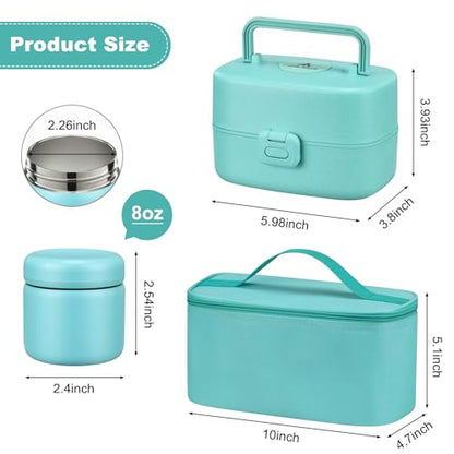 Pawtong Bento Lunch Box with 8oz Soup Thermo, Kids Sustainable Bento Box Leakproof Lunch Food Containers with Lunch Bag, Kids Thermo Insulated Hot Food Jar for School, Trvael (Blue) - color: Blue