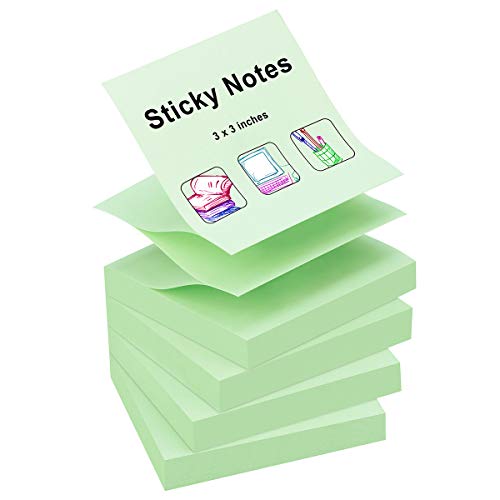 ZCZN 400 Sheets Pop-up Sticky Notes, 3 x 3 Inches, 4 Pads Bright Color Self-Stick Notes, 100 Sheets/Pad, Light Green - color: Light Green