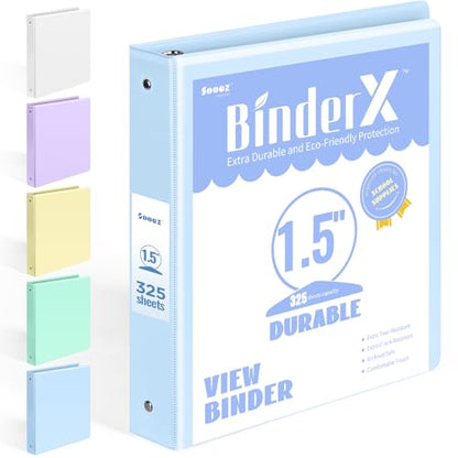 BinderX Extra Durable 1.5 Ring Binder, Round Ring 1.5 Inch Binders, Fits 325 Sheets of 8.5x11 Paper, Customizable View Cover with Inside Pockets, Cute 1.5" Binder, School Supplies for Girls, Blue - color: Light Blue, size: 1.5 inch