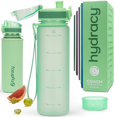 Hydracy Water Bottle with Time Marker & Fruit Infuser - BPA Free - 17 oz | Leak Proof Gym Bottle with times to drink and no sweat Sleeve - Ideal for Fitness Sports & Outdoors - color: Aqua Green, size: 17 Ounces