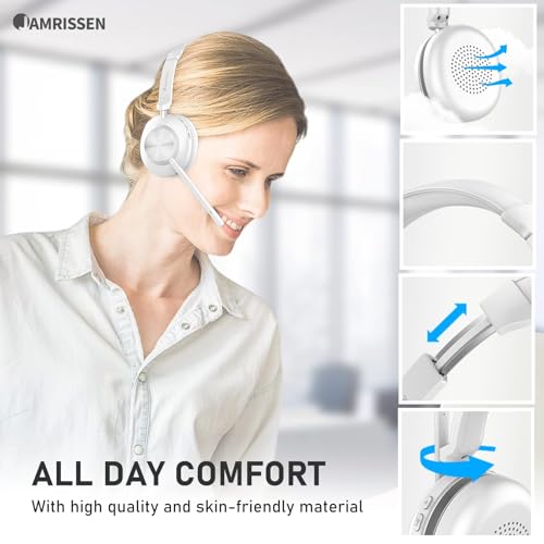 Wireless Headset with Mic for Work, Bluetooth Headphone with Microphone, AI Noise Canceling Mic & Mute, Wireless Headset with USB Dongle & Charging Dock for PC/Cell Phones/Call Center/Teams