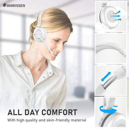 Wireless Headset with Mic for Work, Bluetooth Headphone with Microphone, AI Noise Canceling Mic & Mute, Wireless Headset with USB Dongle & Charging Dock for PC/Cell Phones/Call Center/Teams