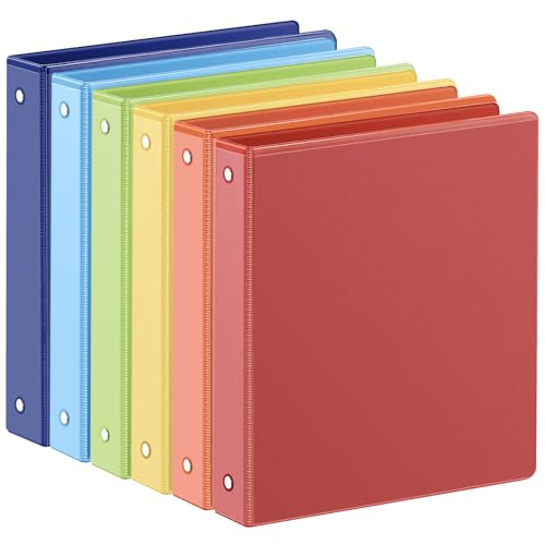 SUIN 1-inch 3 Ring Binder with 2 Interior Pockets, 1''Durable Binders Holds US Letter Size 8.5'' x 11'' Paper - Versatile Binders for Office, Home, and School Use, 6 Pack, Assorted Rainbow Colors - color: Assorted Colors