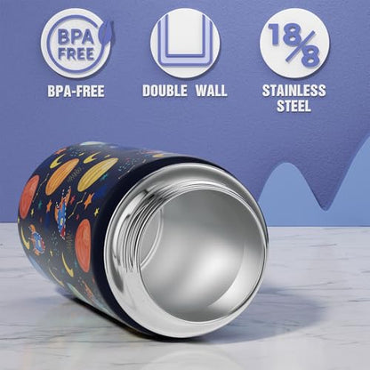 Fimibuke Kids Insulated Water Bottle, 14oz BPA FREE 18/8 Stainless Steel Travel Tumbler Double Wall Vacuum Leak Proof Kids Cup with Straw Metal Water Bottle for School Boys Girls(1 Pack, Space) - color: A3. SPACE