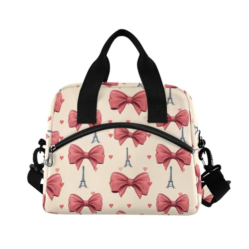 ALAZA Eiffel Tower Pink Bows Hearts Insulated Lunch Bag Women Men Portable Reusable Cooler Lunch Tote Bag for Work Office Picnic College - color: Multi 08