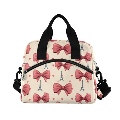 ALAZA Eiffel Tower Pink Bows Hearts Insulated Lunch Bag Women Men Portable Reusable Cooler Lunch Tote Bag for Work Office Picnic College - color: Multi 08