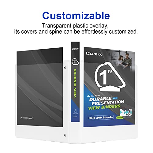 Comix D-Ring Basic View Binder 1 inch 3 Ring Binders, 2.4mm-Thick, Hold 225 Sheets of 8.5" x 11" Paper, 12 Pack (White) - color: White, size: 1-Inch, style: 12 Pack
