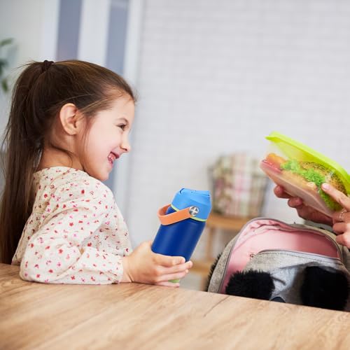 Kids Insulated Water Bottle with Straw Lid & Silicone Handle,12oz Kids Leak Proof Water Bottle for School Boys Girls,Double Wall Vacuum Stainless Steel with Non-slip Silicone Base(Dark Blue) - color: Dark Blue, size: 12 Ounces