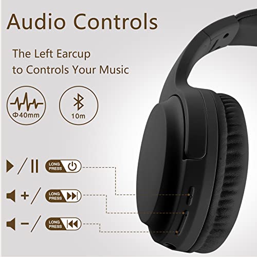 Bingozones Wireless and Wired Headphones With Microphone, Bluetooth 5.3, Folding Lightweight On-Ear for Smartphone Tablet Computer (Black) - color: #02 Black