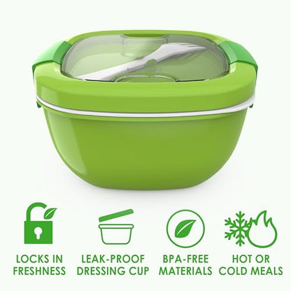 Bentgo Salad Container - 54 oz Bowl with 4-Compartment Toppings Tray, Leak-Proof Dressing Container, Reusable Fork, BPA-Free Lunch Box for Meal Prep & Food Storage; Removable Bento Tray (Green) - color: Green