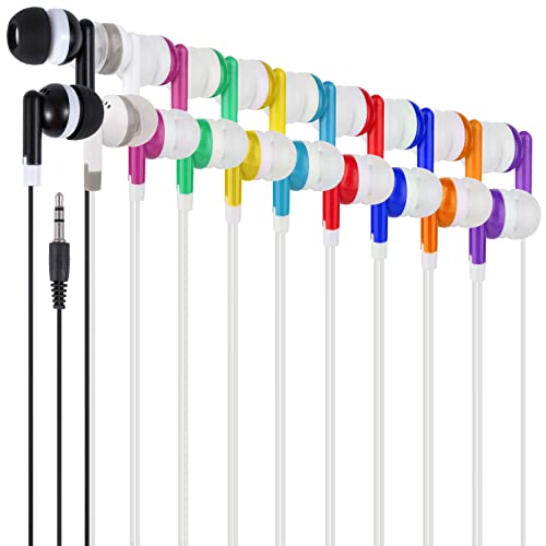 Bulk Earbuds Headphones 100 Pack Multi Colored for Kids, Classroom Students School Wholesale Earbuds Earphones for Children Teachers Adults Teens Individually Bagged（100Mixed） - color: Mixed Colors, size: 100 Pack
