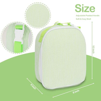 MT WORLD Personalized Lunch Bag Tote Custom Embroidery Name Reusable Seersucker Stripe Pattern Insulated Lunch Box - color: Green