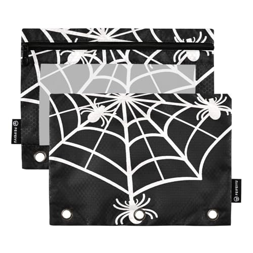 2 Pack 3 Ring Binder Pencil Pouch Spider Web Pencil Case Pencil Bags with Zipper, Clear PVC Binder Pockets for Office Daily Supplies - color: Color 9