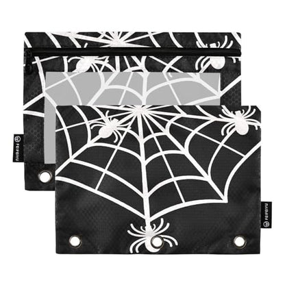 2 Pack 3 Ring Binder Pencil Pouch Spider Web Pencil Case Pencil Bags with Zipper, Clear PVC Binder Pockets for Office Daily Supplies - color: Color 9