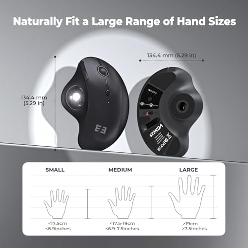 seenda Wireless Trackball Mouse, Ergonomic Bluetooth Rollerball Mouse Rechargeable, 3 Device Connection Optical Mice Adjustable DPI Thumb Control Mice Compatible for PC/Laptop/Windows/Mac - Black - color: Black