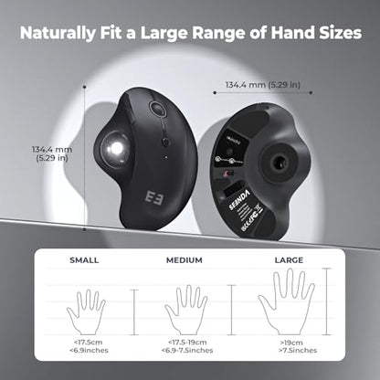 seenda Wireless Trackball Mouse, Ergonomic Bluetooth Rollerball Mouse Rechargeable, 3 Device Connection Optical Mice Adjustable DPI Thumb Control Mice Compatible for PC/Laptop/Windows/Mac - Black - color: Black