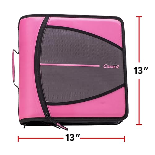 Case-it Mighty Zip Tab Zipper Binder, 3" O-Ring with 5-Color tabbes, Expanding File Folder and Shoulder Strap and Handle, D-146-Light Pink (Pack of 6) - color: Light Pink, size: (Pack of 6)