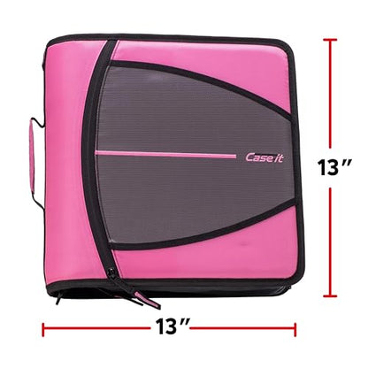 Case-it Mighty Zip Tab Zipper Binder, 3" O-Ring with 5-Color tabbes, Expanding File Folder and Shoulder Strap and Handle, D-146-Light Pink (Pack of 6) - color: Light Pink, size: (Pack of 6)