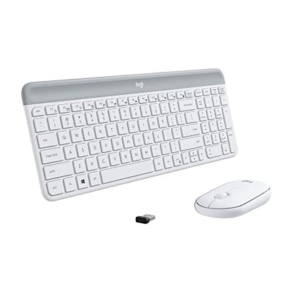Logitech MK470 Slim Compact Wireless Keyboard and Mouse Combo - Off White | Compact low-profile quiet keyboard with number pad, slim ambidextrous quiet mouse with 3 non-customizable buttons, Windows PC - color: Off White