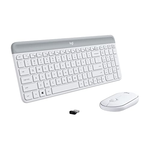 Logitech MK470 Slim Compact Wireless Keyboard and Mouse Combo - Off White | Compact low-profile quiet keyboard with number pad, slim ambidextrous quiet mouse with 3 non-customizable buttons, Windows PC - color: Off White