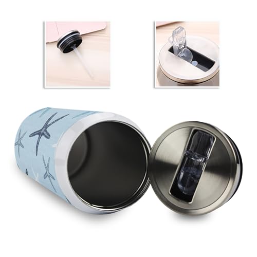 T&H XHome Starfish 14oz Stainless Steel Tumbler with Lid & Straw-Double Wall Vacuum Insulated Travel Mug Starfish Coastal Marine Life Multi Blue Linen Water Bottle Coffee Beverage Drinks Cup - size: 14 Ounces