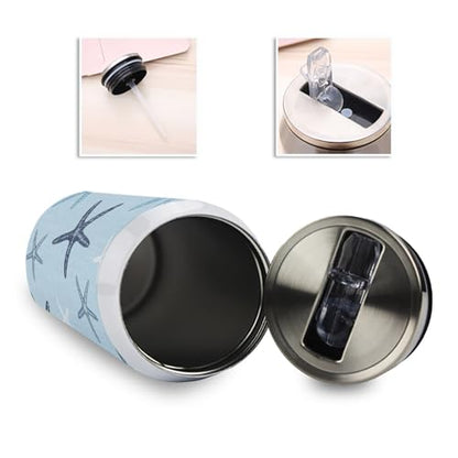 T&H XHome Starfish 10oz Stainless Steel Tumbler with Lid & Straw-Double Wall Vacuum Insulated Travel Mug Starfish Coastal Marine Life Multi Blue Linen Water Bottle Coffee Beverage Drinks Cup - size: 10 Ounces
