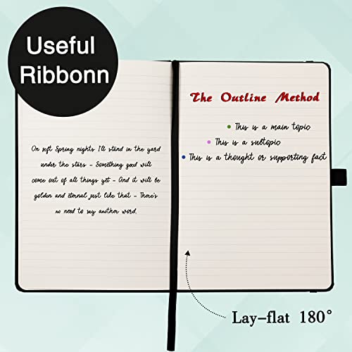Ruled Notebook/Journal - Classic Lined Journal/Notebook, Hardcover with Thick Paper, 5.3" x 8.26", Banded + Pen Holder +Inner Pocket - Cyan - color: Cyan, size: Ruled
