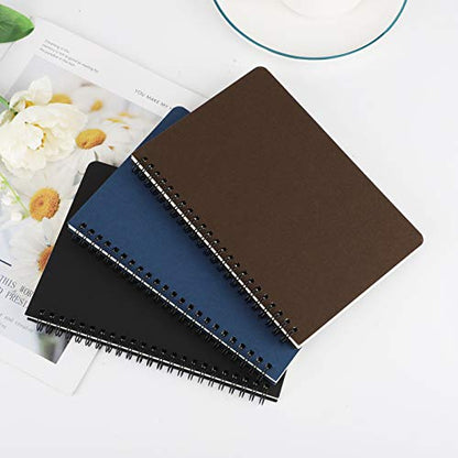 EUSOAR College Ruled Spiral Notebook, A5 3packs 5.5"X8.3" 120 Pages Lined Travel Writing Journal, Memo Notepad Sketchbook, Students Office Business Subject Diary Ruled Spiral Book Journal-3 Colors - color: Black, Royal Blue, Coffee, size: 3 Packs