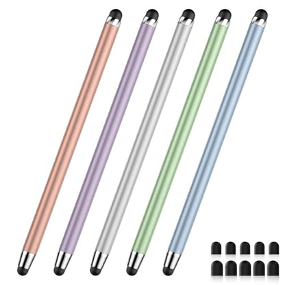 Stylus Pen for Touchscreen,5 PCS Stylus,2-in-1 High Sensitivity & Accuracy | Rubber tip,No Connection Required,Compatible with iPad, iPhone, Android, and Switch - color: Silver/Blue/Rose Gold/Purple/Light Green