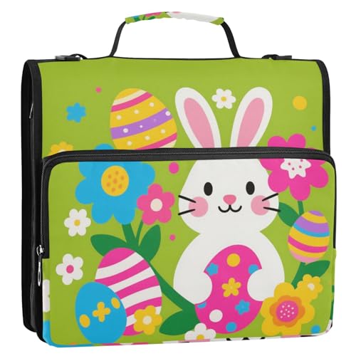 Cute Bunny Eggs Easter Zipper Binder 3 Ring 1.5 Inch School Binder Organizer with Shoulder Strap Handle File Folder Pockets Large Capacity Students Girl Boy Men Office Work - color: Cute Bunny Eggs Easter