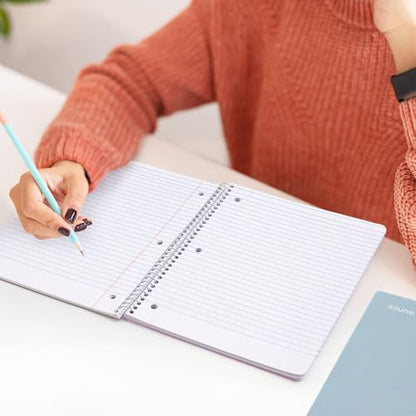 SUNEE Spiral Notebook, 1-Subject, College Ruled Paper, 8" x 10-1/2", 100 Sheets per Notebook, 3-Hole Punched Paper, Water Resistant Cover, Double-sided Pockets, Grey Blue - color: Grey Blue