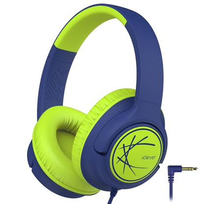 iClever Kids Headphones, Childrens Headphones for Kids 85dBA Safe Volume Limit, Stereo Sound Foldable Over Ear, 3.5mm Jack Boys Girls Headphone for School/Travel/Tablet/PC, Blue Green - color: Green