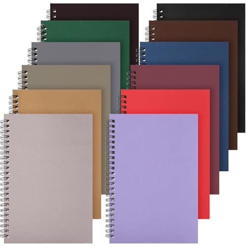 Leelosp 12 Pcs Small Spiral Notebook Lined Spiral Journal College Ruled Notebook Wire Bound Kraft Cover, 120 Pages for Work (Dark Color,5.5 x 8.3 Inch) - color: Dark Color, size: 5.5 x 8.3 inch
