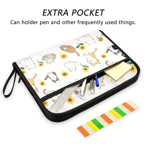 Cartoon Cat Sunflower File Folders,Plastic Folders with 13 Pockets,Expandable File Folder for Documents School Students Office,Aesthetic Folder with Labels A4 Letter Size - color: Multi 15