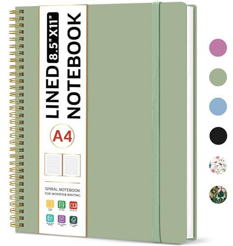 Taja Spiral Lined Notebook, 8.5"x11" Notebooks for Work, Large A4 Journal for Women & Men, College Ruled Journaling Notebook for Writing, Plastic Cover Spiral Journal, Green - color: F-Green, style: A - Lined（1Pack）