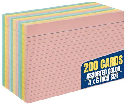 1InTheOffice Ruled 4" x 6" Index Cards, Assorted Pastel, 200/Pack