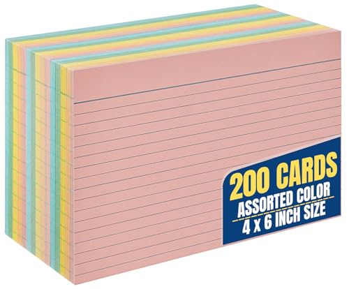 1InTheOffice Ruled 4" x 6" Index Cards, Assorted Pastel, 200/Pack