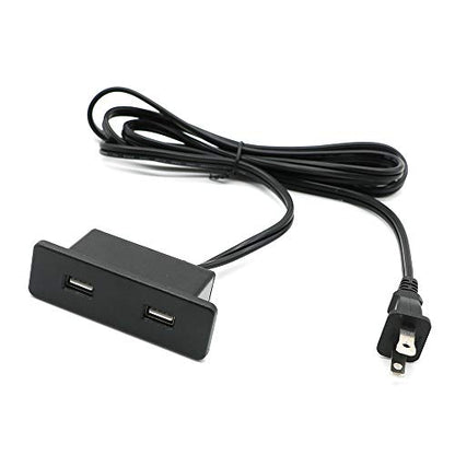 Powered USB Hub Socket Recessed USB Power Strip Outlet with Power Supply 2 USB Ports 2.1A Mounted into Bed Desk Table Sofa - color: Black