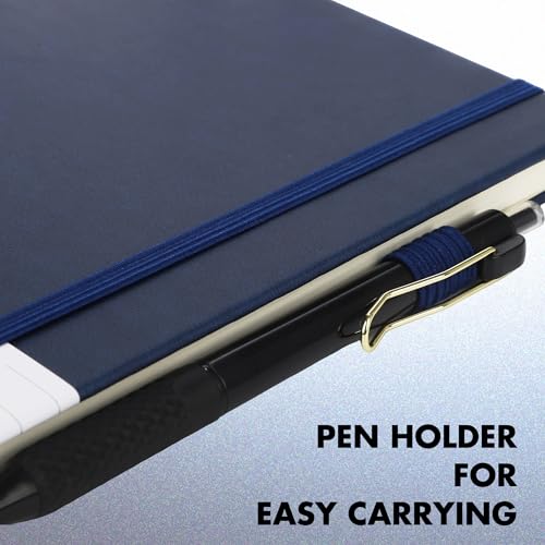 Aodaer 12 Set Lined Notebook Journals with Pens A5 Notebooks 100 GSM College Ruled Hardcover Notebook PU Leather Notepad with Pen Holder for Office School, 5.7 x 8.3 Inches, Navy Blue - color: Navy Blue