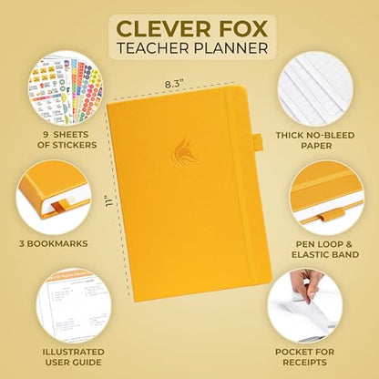 Clever Fox Teacher Planner, School & Homeschool Book, A4 Size Amber Yellow | Undated, 8.5x11, lay-flat binding, heavy-duty hardcover, teacher lesson weekly & daily planner, homeschool supplies - color: Amber Yellow, size: A4 (8.5" x 11")