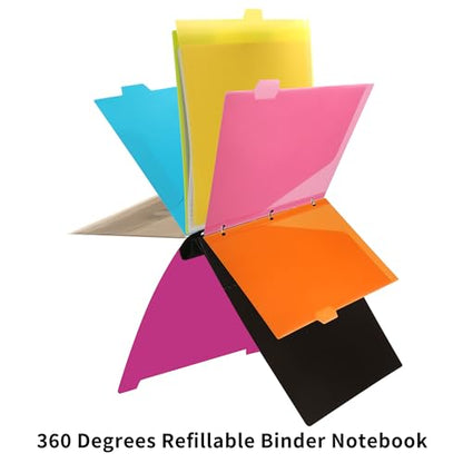 2 Pcs Pivotable Refillable Notebook, 3 Ring Binder Notebooks 1 Inch, Notebook with Dividers and Pockets, Folder Notebook, Flexible Binder, Soft Binders 3 Ring, Foldable Binder- Pink - color: 2 Pcs Pink