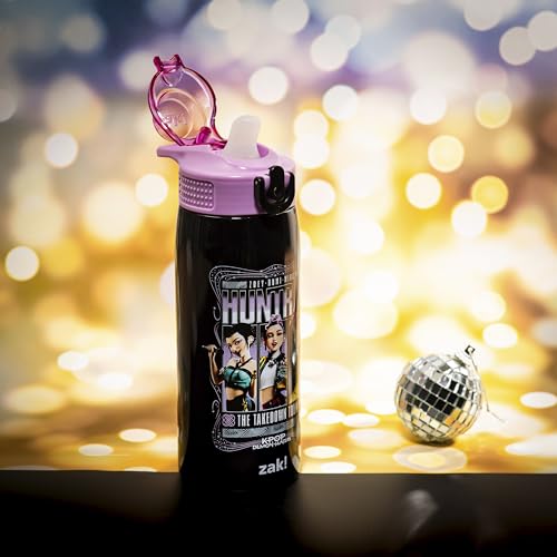 Zak Designs KPop Demon Hunters Sage 19oz Leak-Proof Straw Kids Water Bottle | BPA Free, Insulated Stainless Steel, Cupholder Friendly, Dishwasher Safe, Lid Lock, Handle, For School, Home, Travel - color: KPop Demon Hunters (Huntrix Takedown Tour)