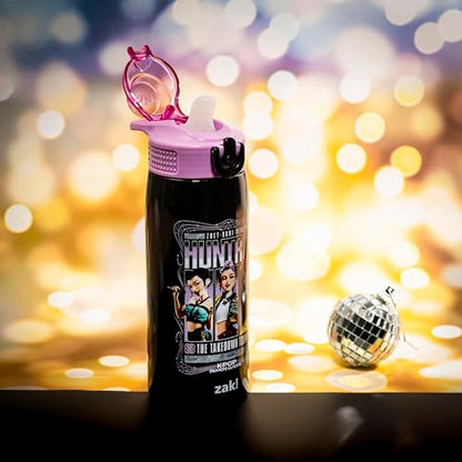 Zak Designs KPop Demon Hunters Sage 19oz Leak-Proof Straw Kids Water Bottle | BPA Free, Insulated Stainless Steel, Cupholder Friendly, Dishwasher Safe, Lid Lock, Handle, For School, Home, Travel - color: KPop Demon Hunters (Huntrix Takedown Tour)